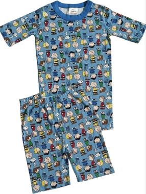 Hanna Andersson Boys Size 12 Organic Cotton Blue Peanuts Character Pajama Set